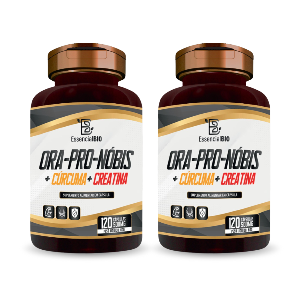 Kit 3 Ora-Pro-Nóbis + Cúrcuma + Creatina Essencial Bio 500mg – 120 cápsulas