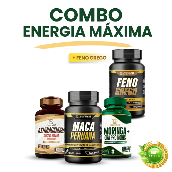 Combo Feno Grego + Moringa + Ashwagandha + Maca Peruana Negra